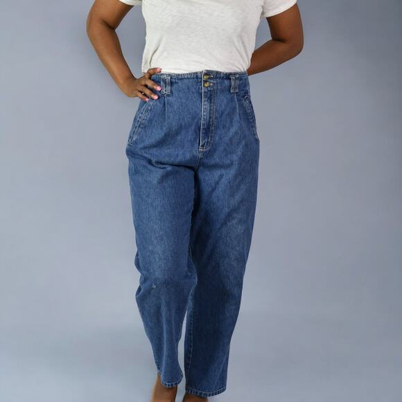 Vintage Gloria Vanderbilt Jean Blue Baggy High Rise Pleat Barrel Tapered Size 10 - Picture 1 of 16